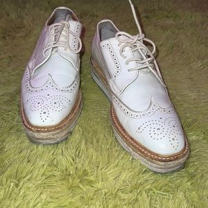 Prada White Patent Platform Brogues